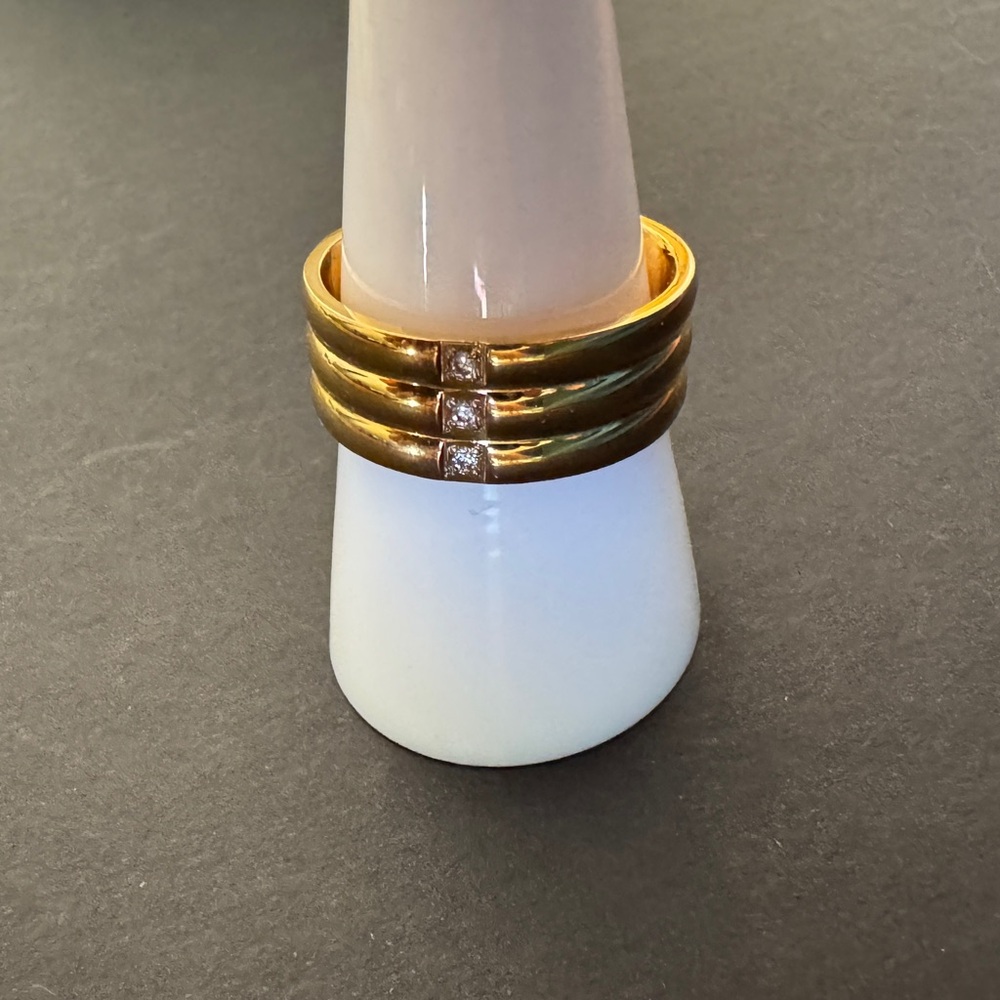 Gold Triple Band Ring with Crystals - Picture 5 of 6